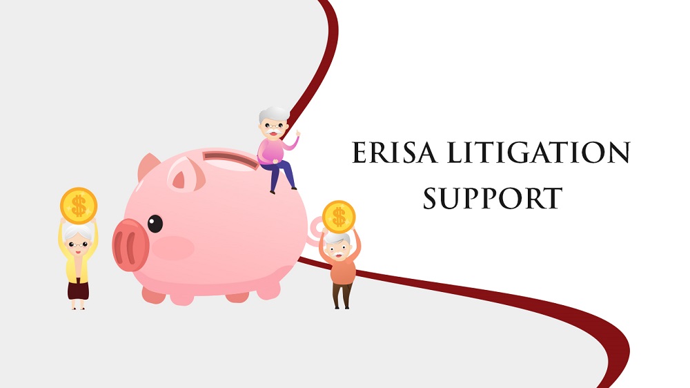 Retirees around huge piggy bank with their employment insurance claims - ERISA Litigation Support